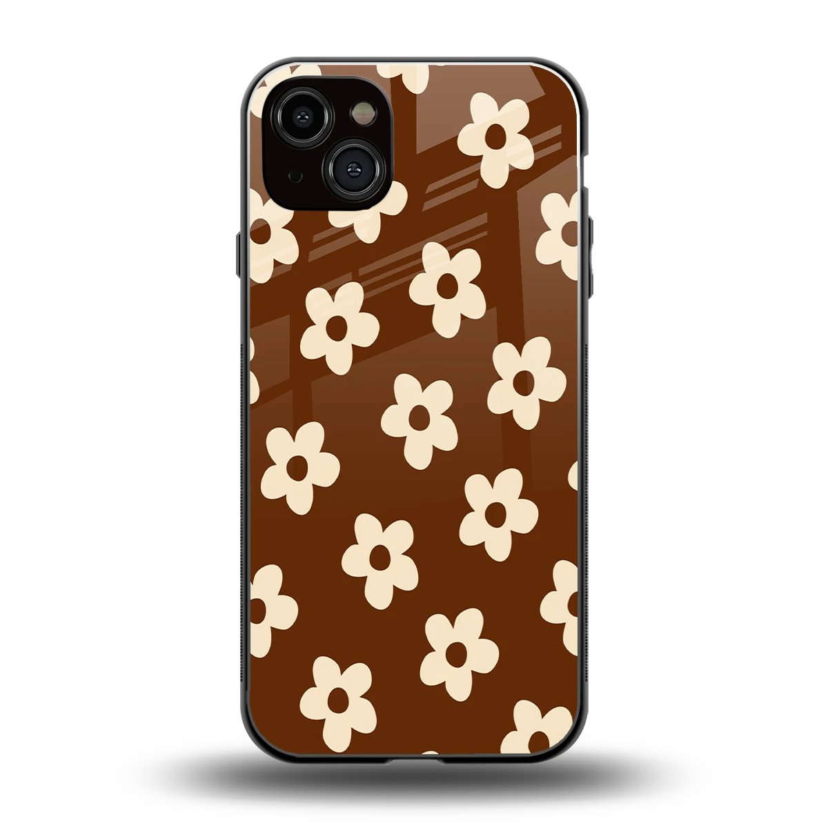 Brown Flowers back phone cover | glass case for iphone 15 plus