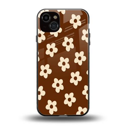 Brown Flowers back phone cover | glass case for iphone 15 plus