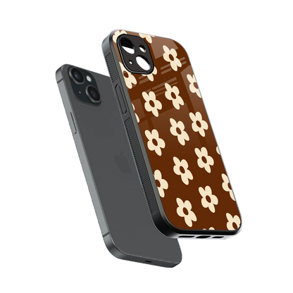 Brown Flowers sleek iphone 14 plus cover with tempered glass back and TPU edges