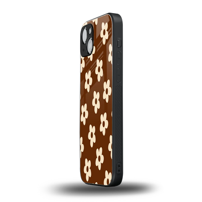 Brown Flowers iphone 15 plus mobile cover | shockproof glass phone case