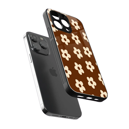 Brown Flowers sleek iphone 15 pro max cover with tempered glass back and TPU edges