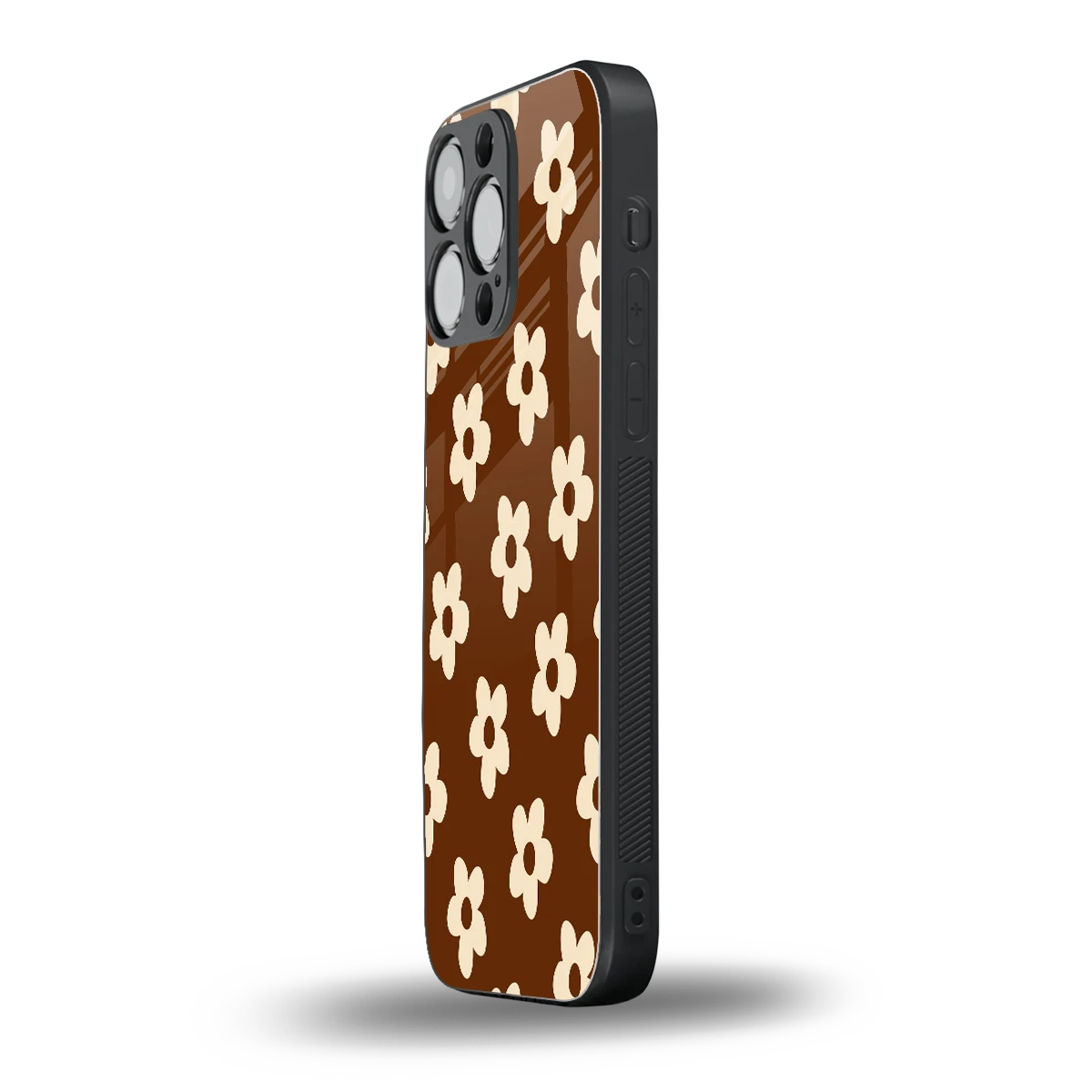 Brown Flowers iphone 15 pro max mobile cover | shockproof glass phone case