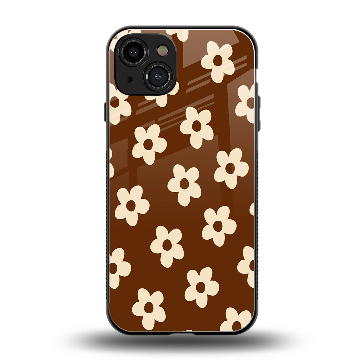 Brown Flowers back phone cover | glass case for iphone 15