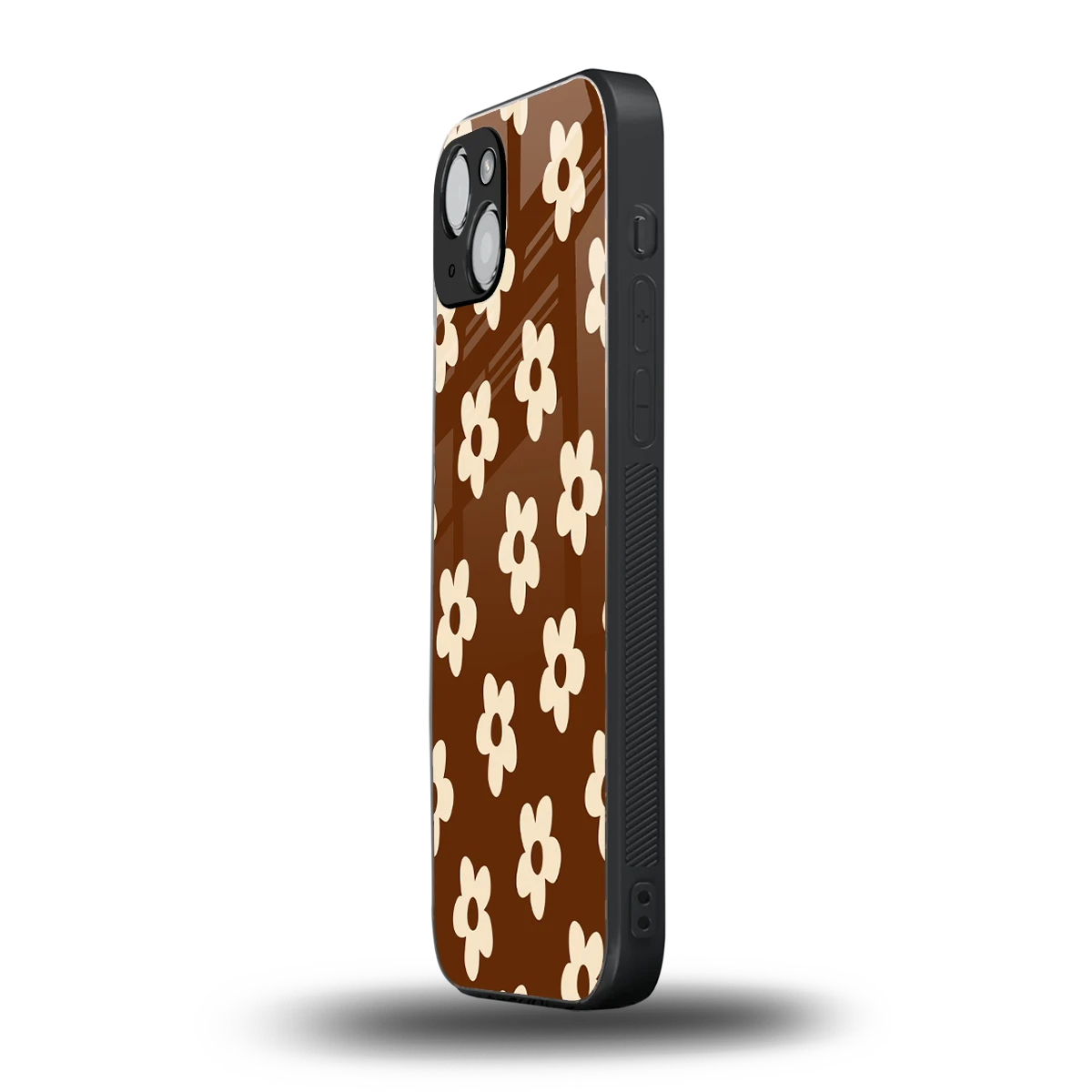 Brown Flowers iphone 15 mobile cover | shockproof glass phone case