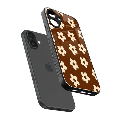 Brown Flowers sleek iphone 16 plus cover with tempered glass back and TPU edges