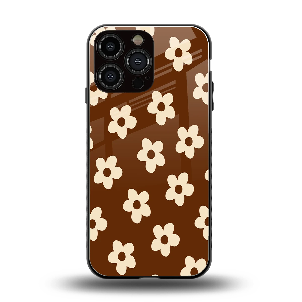 Brown Flowers back phone cover | glass case for iphone 16 pro max