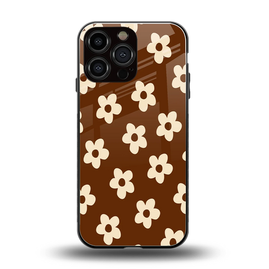 Brown Flowers back phone cover | glass case for iphone 16 pro max