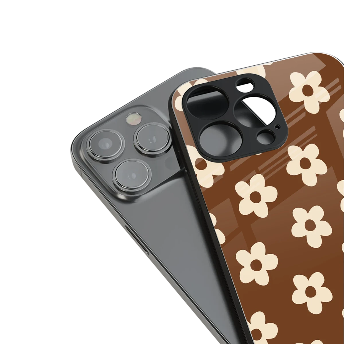 Brown Flowers stylish phone case for iphone 13 pro | glossy glass and slim fit