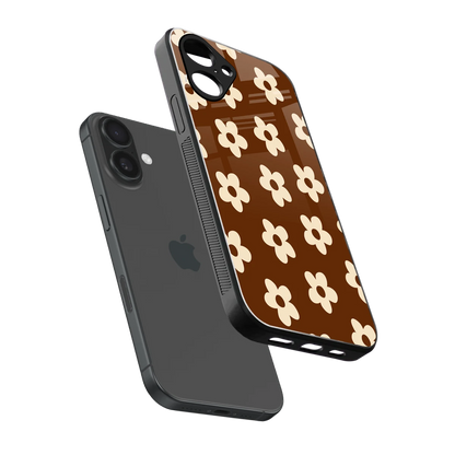 Brown Flowers sleek iPhone 16 cover with tempered glass back and TPU edges