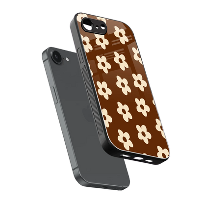 Brown Flowers sleek iphone 16e cover with tempered glass back and TPU edges