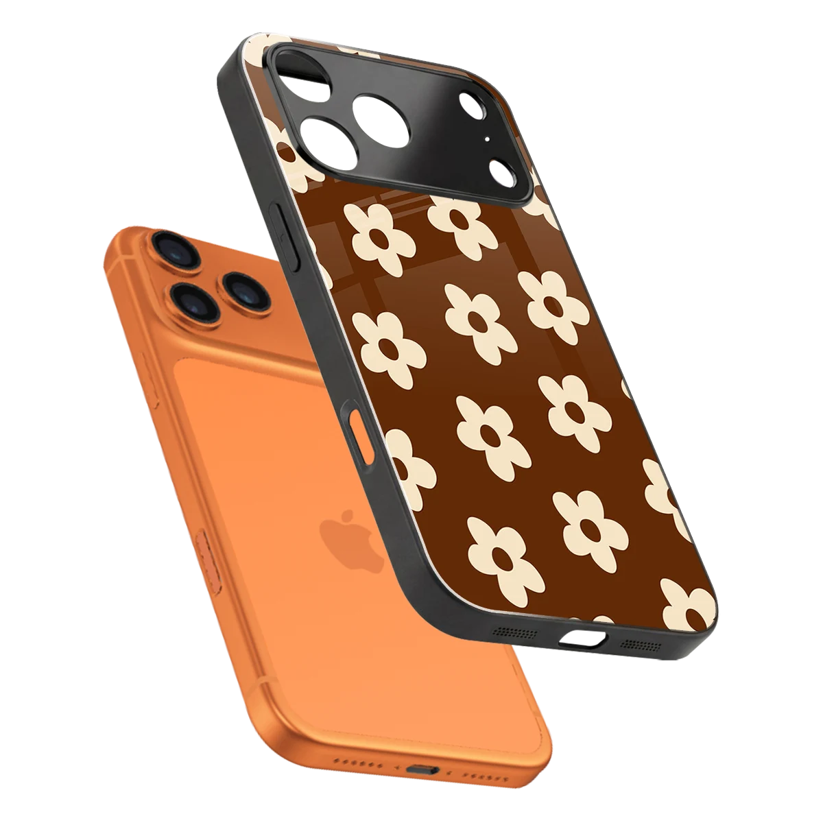 Brown Flowers sleek iphone 17 pro max cover with tempered glass back and TPU edges