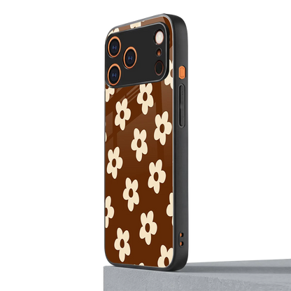 Brown Flowers iphone 17 pro max mobile cover | shockproof glass phone case