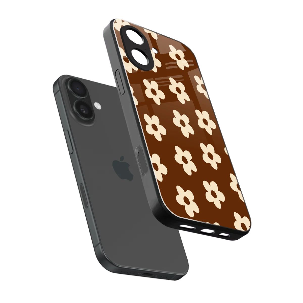 Brown Flowers sleek iphone 17 cover with tempered glass back and TPU edges