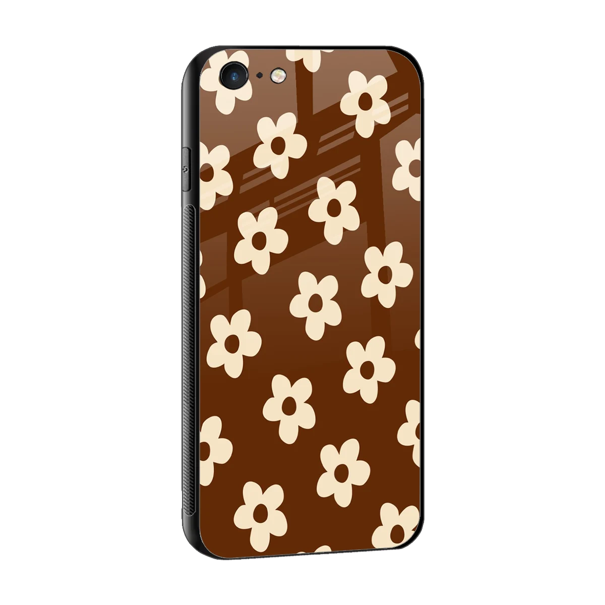 Brown Flowers sleek iphone 6s cover with tempered glass back and TPU edges