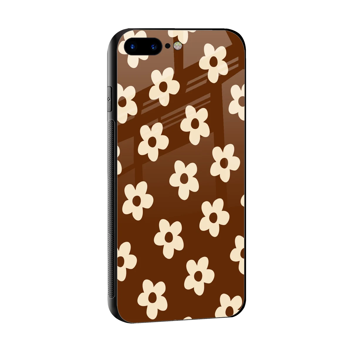 Brown Flowers sleek iphone 8 plus cover with tempered glass back and TPU edges