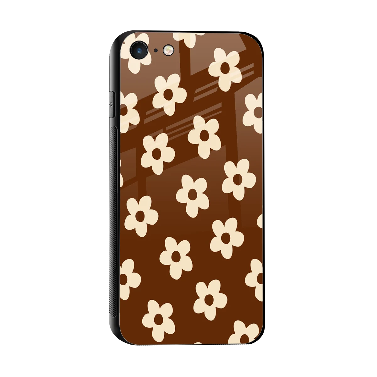 Brown Flowers sleek iphone 7 cover with tempered glass back and TPU edges