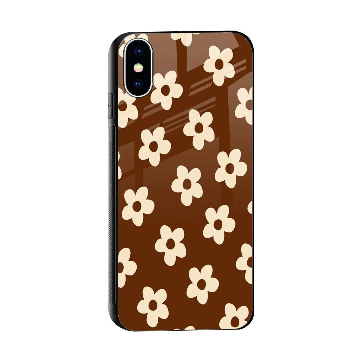 Brown Flowers sleek iphone x cover with tempered glass back and TPU edges