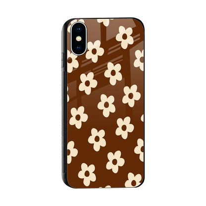 Brown Flowers sleek iphone x cover with tempered glass back and TPU edges