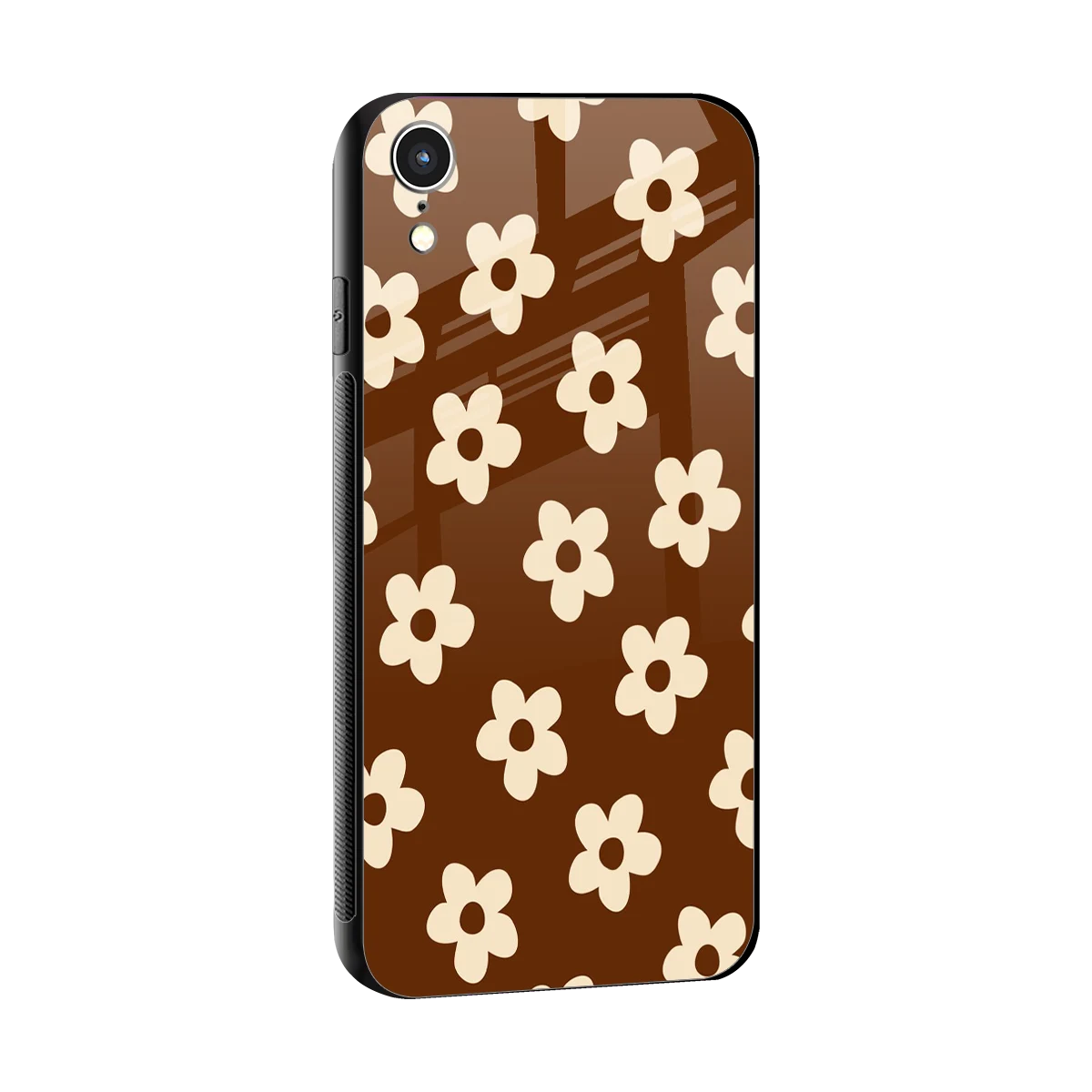 Brown Flowers sleek iphone xr cover with tempered glass back and TPU edges