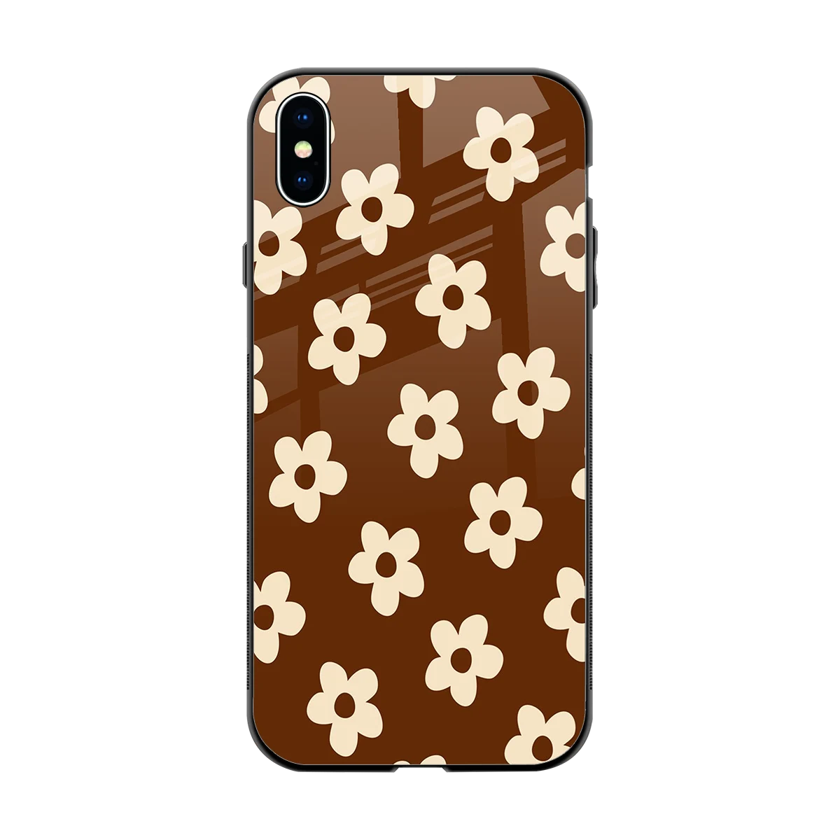 Brown Flowers back phone cover | glass case for iphone xs max