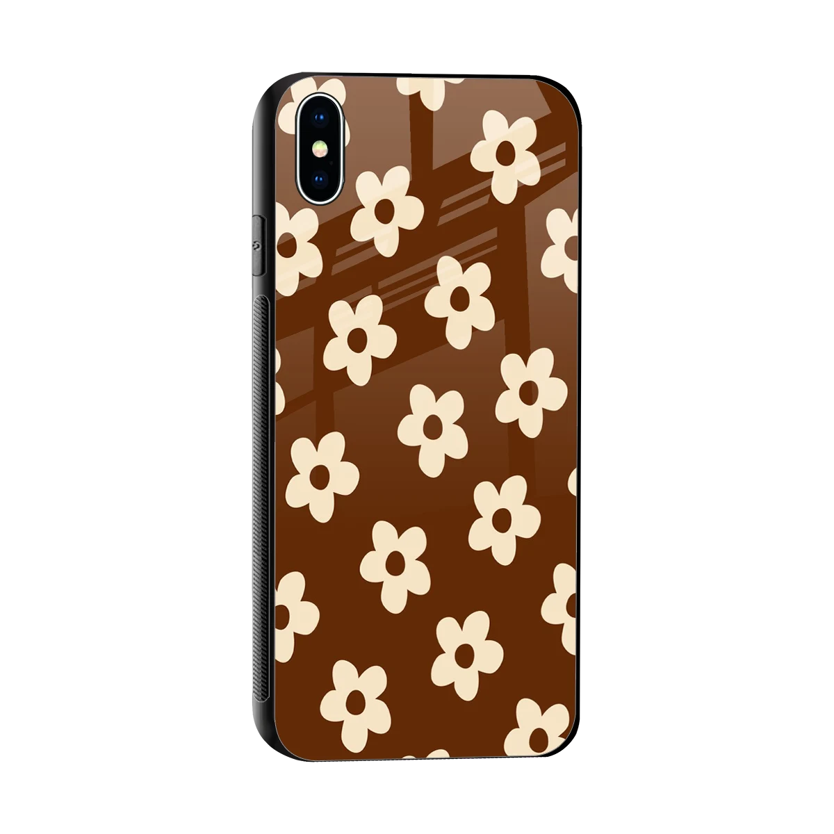 Brown Flowers sleek iphone xs max cover with tempered glass back and TPU edges