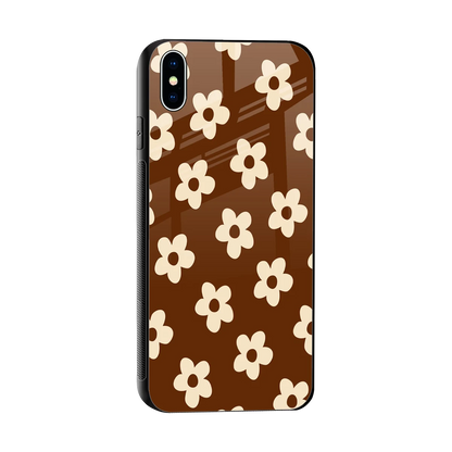 Brown Flowers sleek iphone xs max cover with tempered glass back and TPU edges