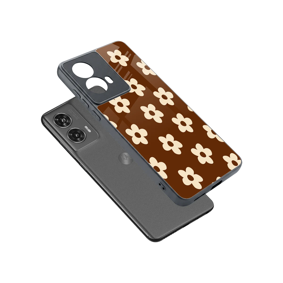 Brown Flowers sleek motorola edge 50 fusion cover with tempered glass back and TPU edges