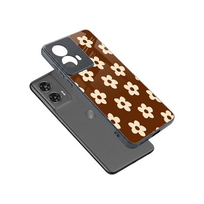 Brown Flowers sleek motorola edge 50 fusion cover with tempered glass back and TPU edges