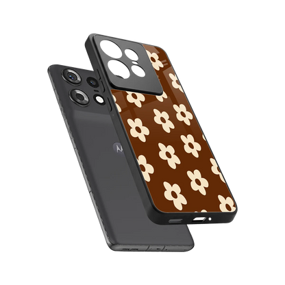 Brown Flowers sleek motorola edge 50 pro cover with tempered glass back and TPU edges