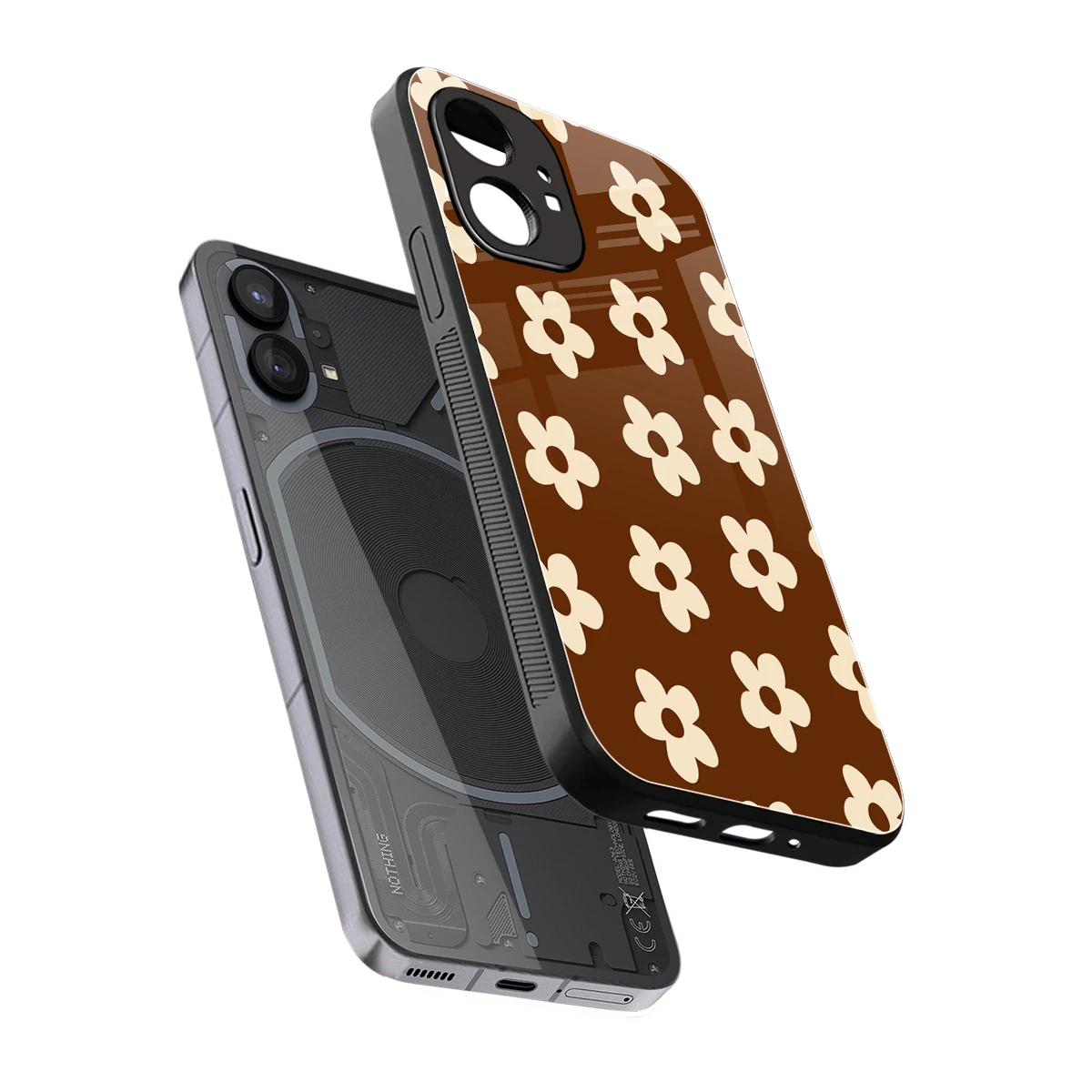 Brown Flowers sleek nothing phone 1 cover with tempered glass back and TPU edges