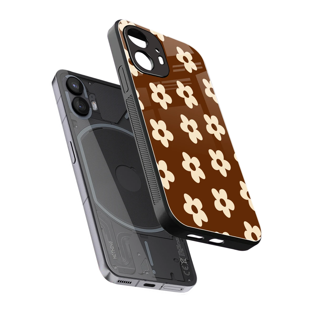 Brown Flowers sleek nothing phone 2 cover with tempered glass back and TPU edges