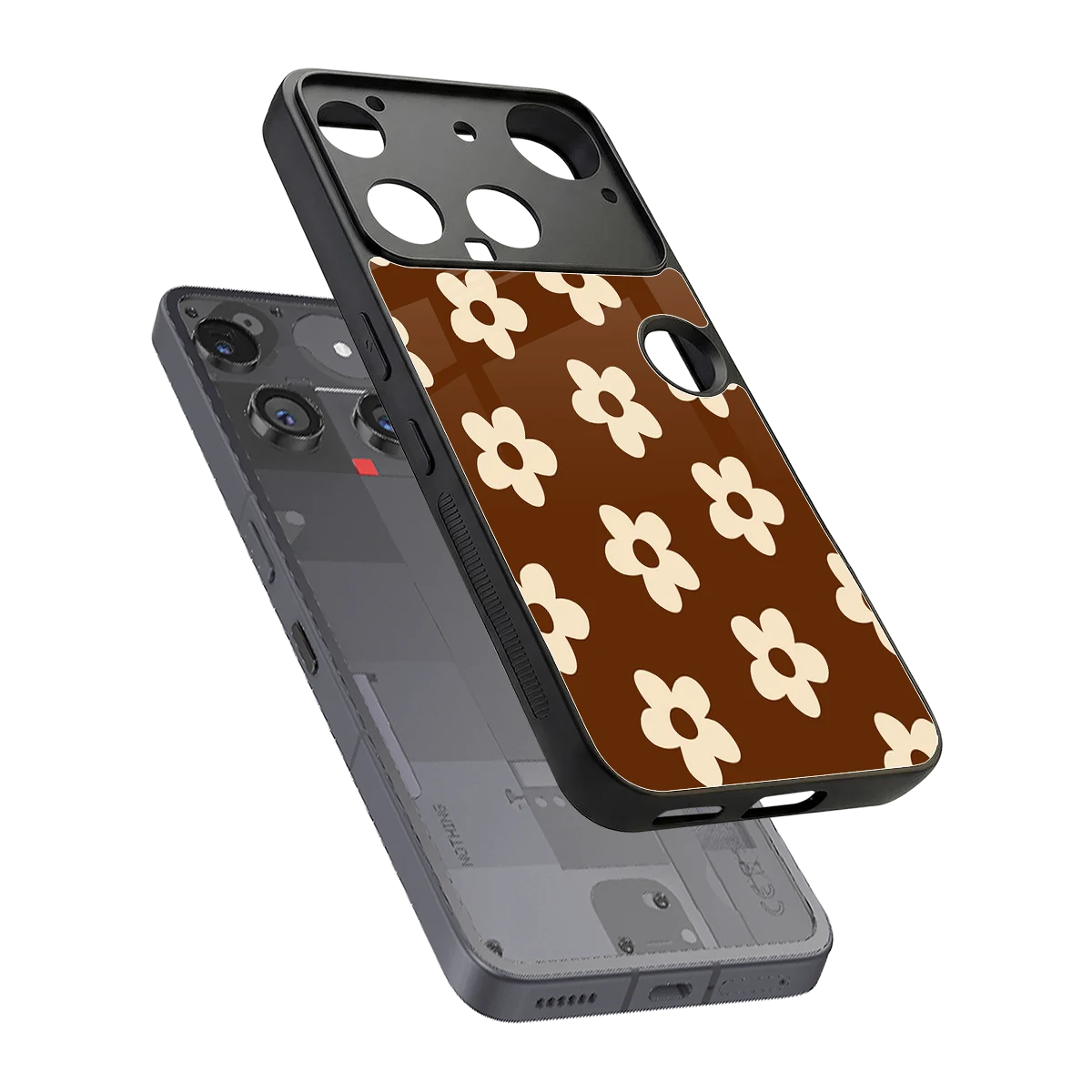 Brown Flowers sleek nothing phone 3 cover with tempered glass back and TPU edges