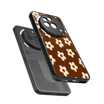 Brown Flowers sleek nothing phone 3a pro cover with tempered glass back and TPU edges