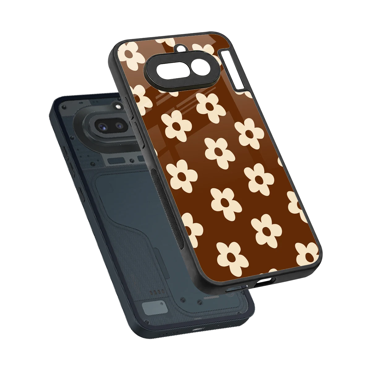 Brown Flowers sleek nothing phone 4a cover with tempered glass back and TPU edges
