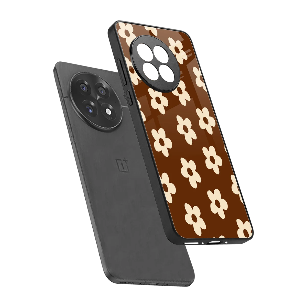 Brown Flowers sleek oneplus 13r cover with tempered glass back and TPU edges