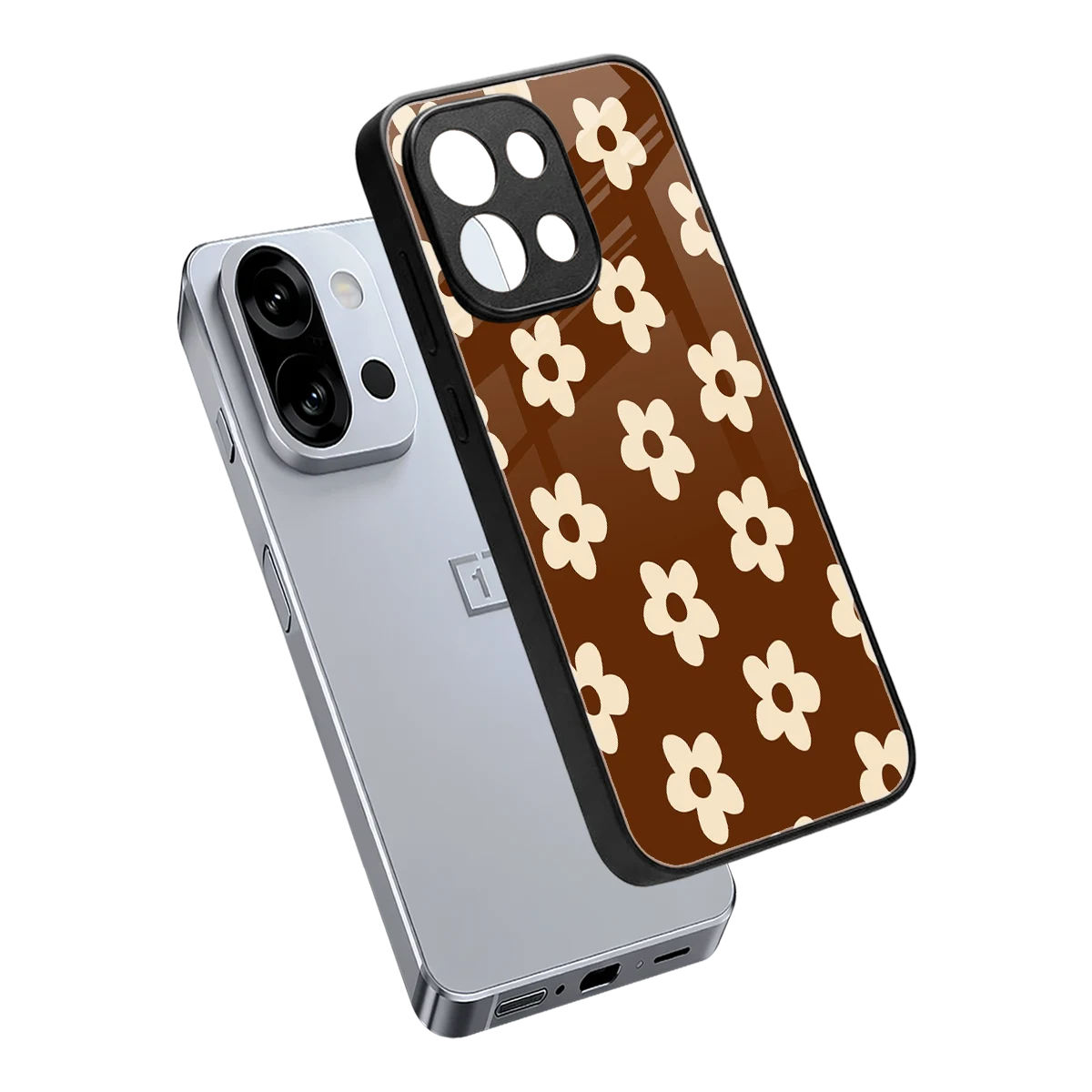 Brown Flowers sleek oneplus 13s cover with tempered glass back and TPU edges