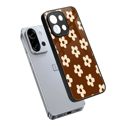 Brown Flowers sleek oneplus 13s cover with tempered glass back and TPU edges