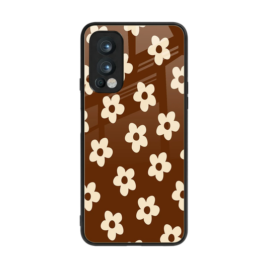 Brown Flowers back phone cover | glass case for oneplus nord 2