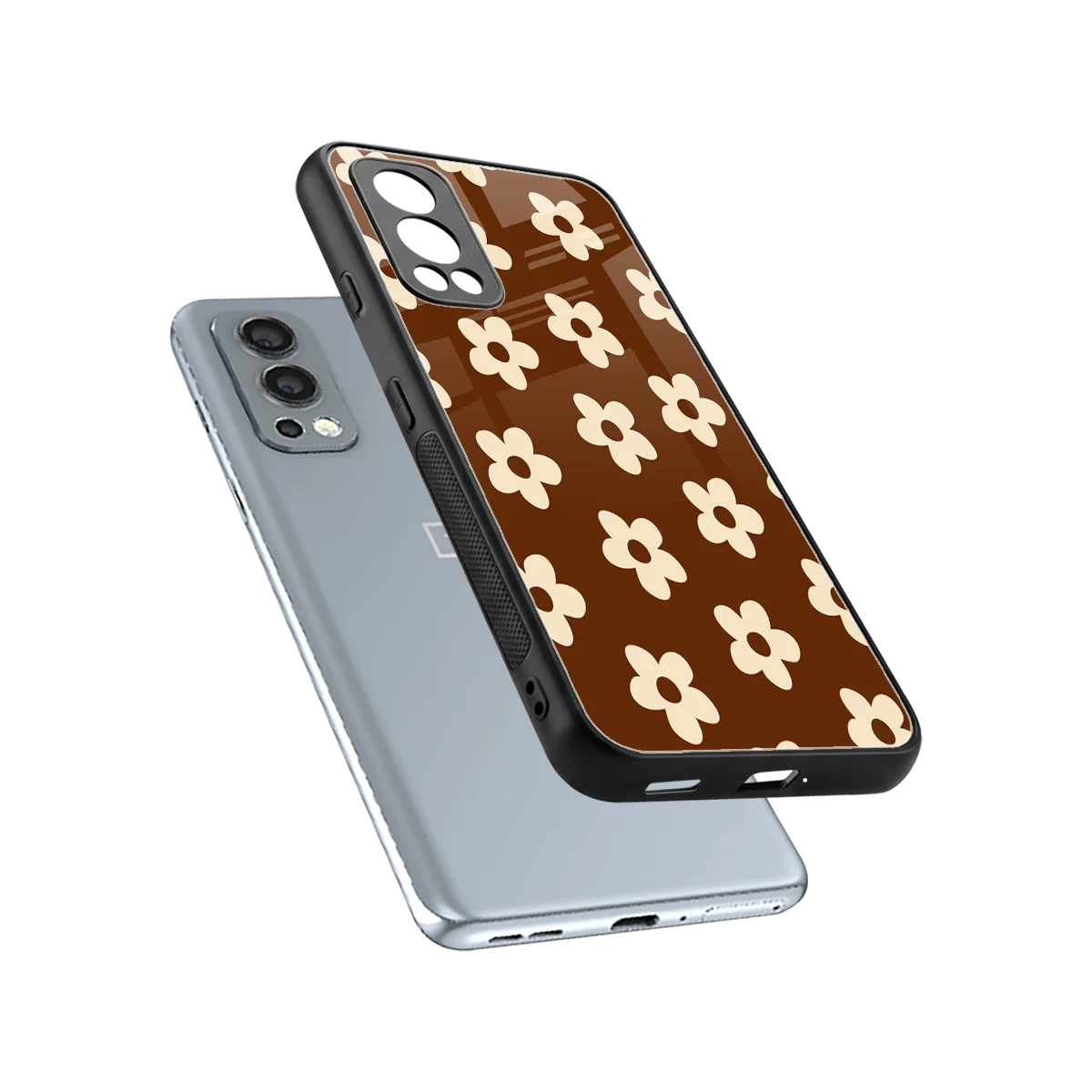 Brown Flowers sleek oneplus nord 2 cover with tempered glass back and TPU edges
