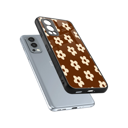 Brown Flowers sleek oneplus nord 2 cover with tempered glass back and TPU edges