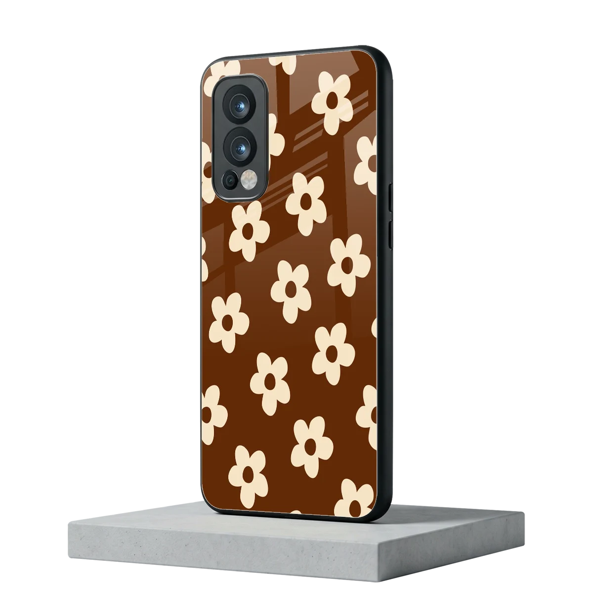 Brown Flowers oneplus nord 2 mobile cover | shockproof glass phone case