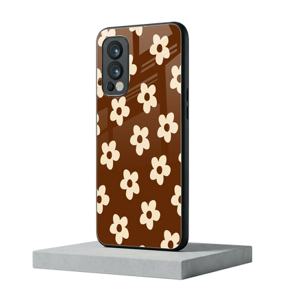 Brown Flowers oneplus nord 2 mobile cover | shockproof glass phone case