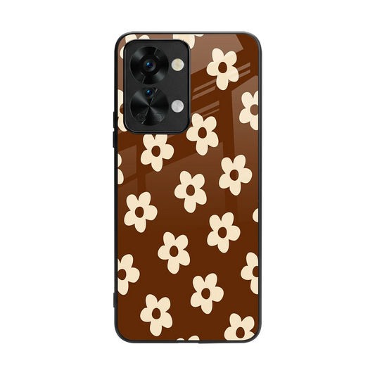 Brown Flowers back phone cover | glass case for oneplus nord 2t