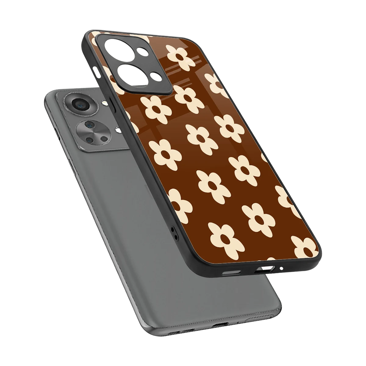 Brown Flowers sleek oneplus nord 2t cover with tempered glass back and TPU edges