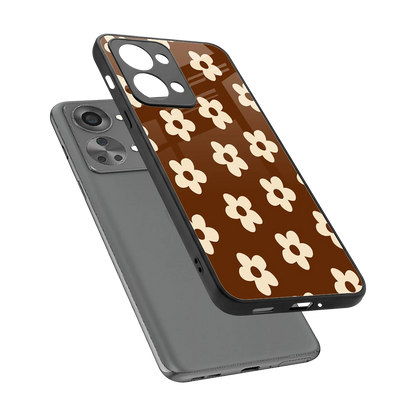Brown Flowers sleek oneplus nord 2t cover with tempered glass back and TPU edges