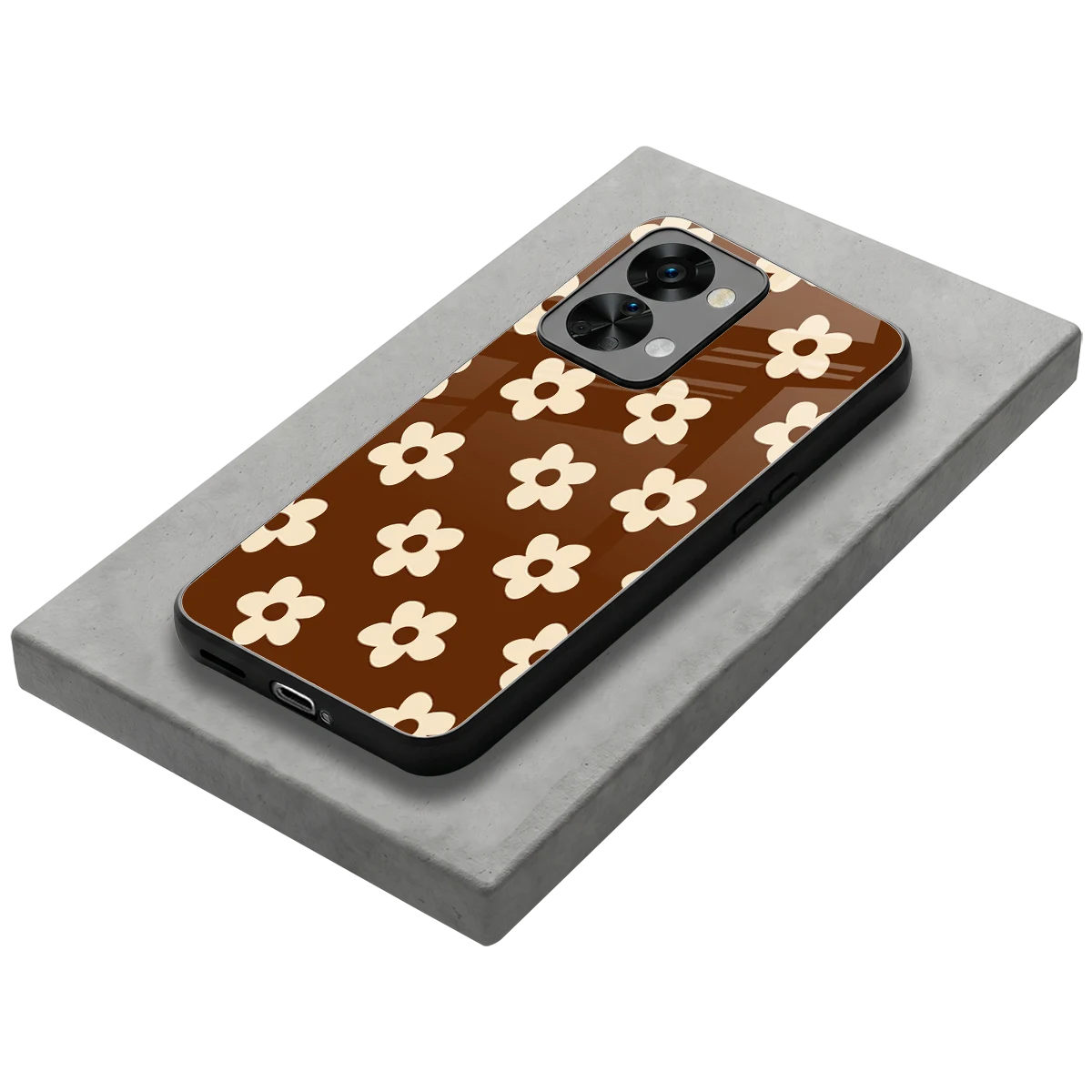 Brown Flowers stylish phone case for oneplus nord 2t | glossy glass and slim fit