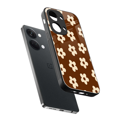 Brown Flowers sleek oneplus nord 3 cover with tempered glass back and TPU edges