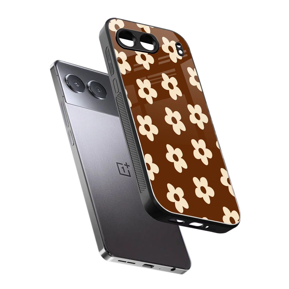 Brown Flowers sleek oneplus nord 4 cover with tempered glass back and TPU edges