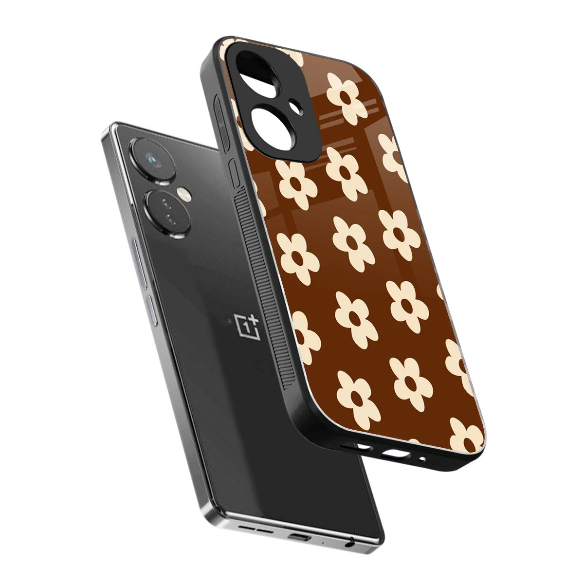 Brown Flowers sleek oneplus nord ce 3 cover with tempered glass back and TPU edges