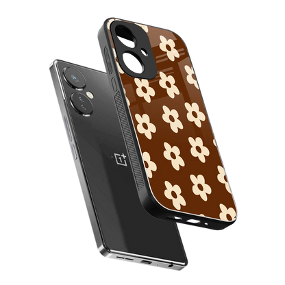 Brown Flowers sleek oneplus nord ce 3 cover with tempered glass back and TPU edges